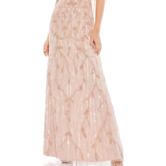 MAC DUGGAL 9064 EMBELLISHED CAPE SLEEVE TRUMPET BLUSH GOWN sz 6 - Picture 2 of 5